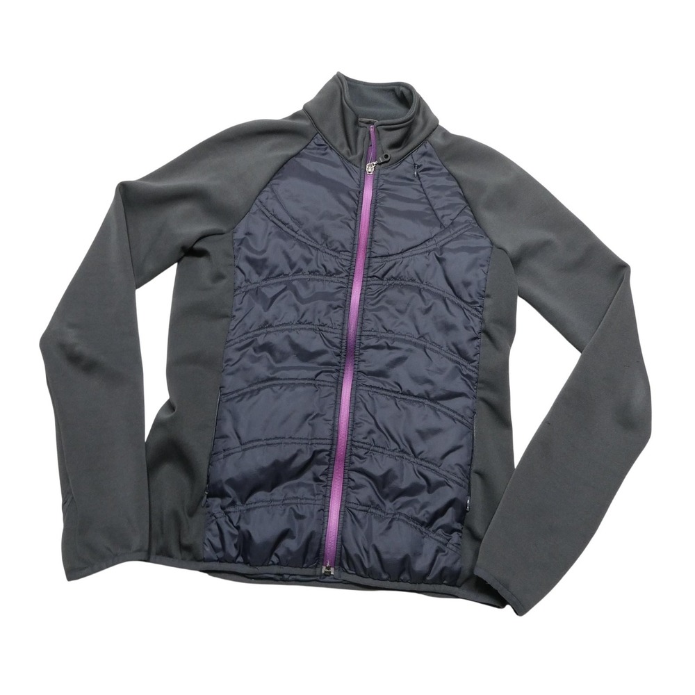 Athleta Jacket Womens‎ Medium Gray Quilted Full Zip Fleece Lined Softshell